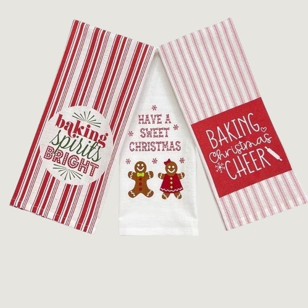 Serafina Home Kitchen Towel Set Of 3 Baking Spirits Bright Red White Festive